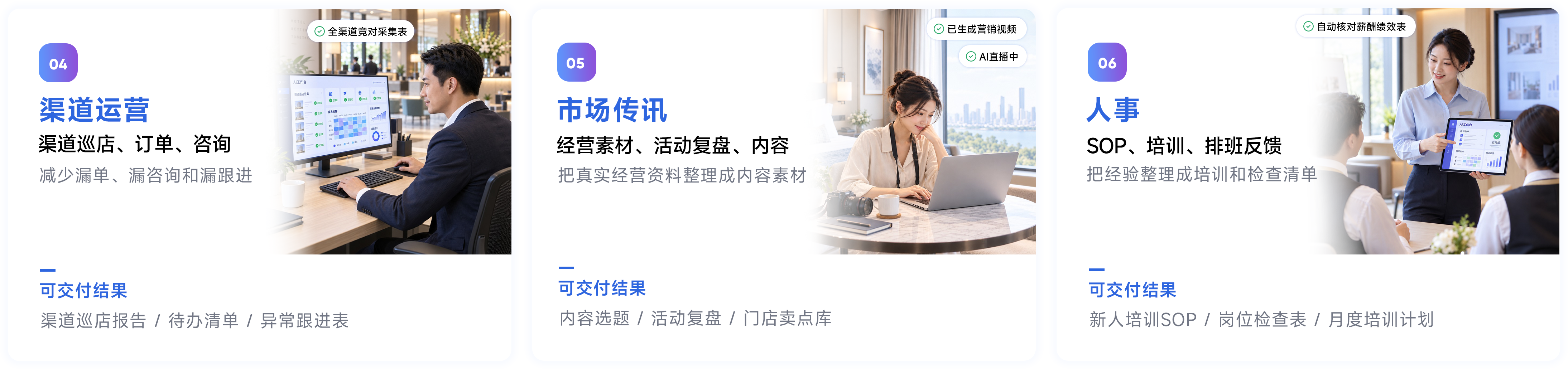 酒店AI工作台岗位任务示例（二）：市场传讯经营素材与活动复盘、财务经营资料与退款发票核对、人事SOP培训与排班反馈
